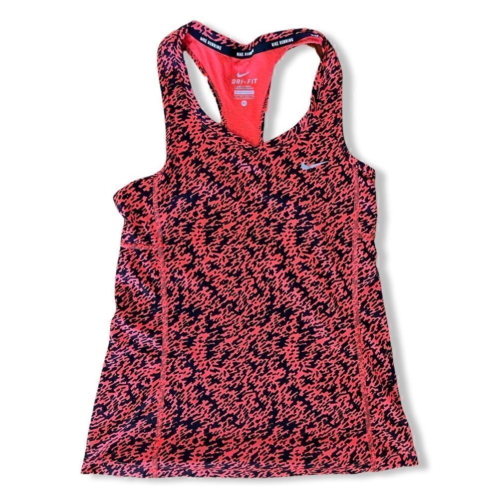 Nike Running Dri Fit Women Size XS Hot Orange & Black Sleeveless Tank Top Shirt